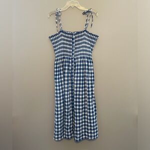 AERIE smocked bodice blue white gingham midi tank dress size L